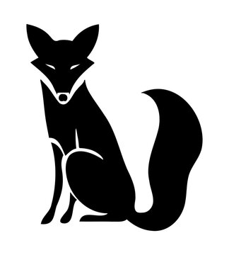 Geometric Shape Fox Silhouette In Tattoo Style on Transparent Background