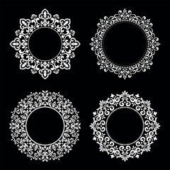Set of decorative frames Elegant vector element for design in Eastern style, place for text. Floral black and white borders. Lace illustration for invitations and greeting cards.