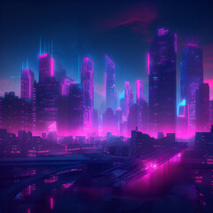 Naklejka na ściany i meble Sci-fi futuristic city with neon lights. Futuristic cityscape. AI Generated Generative AI