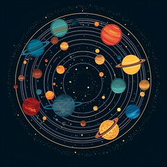 Obraz premium Space Planets In Circle