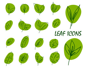 Tree leaf, grass and plant icons. Nature and gardening outline vector symbols, agriculture and plant growth line art icons, clean environment pictograms with oak, maple, monstera tree green leaves