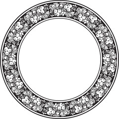 Vector monochrome round Russian folk ornament Khokhloma. National endless circle, border, frame of Slavic peoples, Belarusians, Ukrainians..