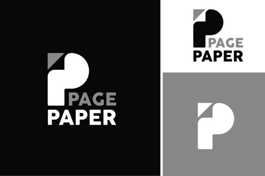 Simple Initial Letter P with Curl Sheet for Paper Print Page logo design	
