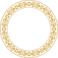 Vector gold Kazakh national round pattern, frame. Ethnic ornament of the nomadic peoples of Asia, the Great Steppe, Kazakhs, Kirghiz, Kalmyks, Mongols, Buryats, Turkmens