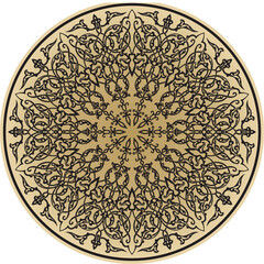 Vector gold and black Turkish classic circle ornament. muslim round pattern for the mosque..