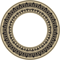 Vector ancient gold and black Egyptian round ornament. Endless national ethnic border, frame, ring..