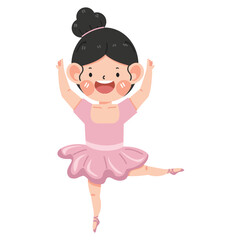 Cute ballerina girl dancing  in pink dress