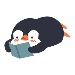 Penguin lying reading book education