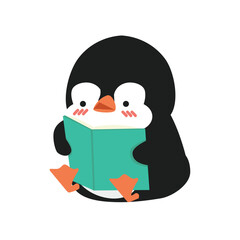 Cartoon penguin reading book cartoon