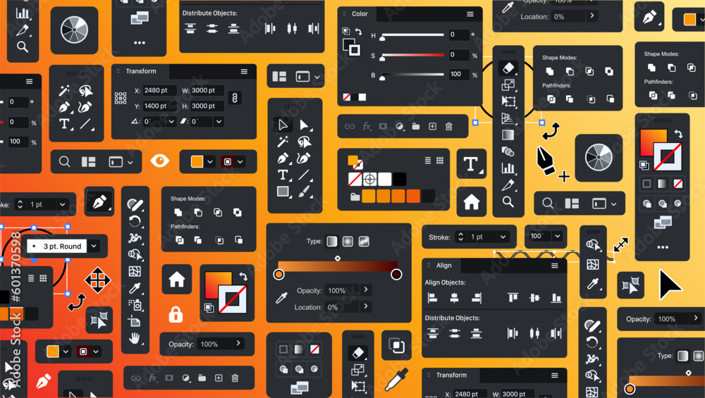 Poster background of vector processing tools. tool blocks. graphic editor. designer ux ui bg. set of icon p