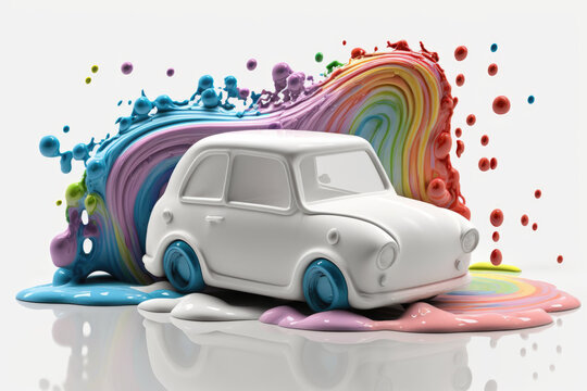 Ai generated illustration of  car covered with splah colorful paint