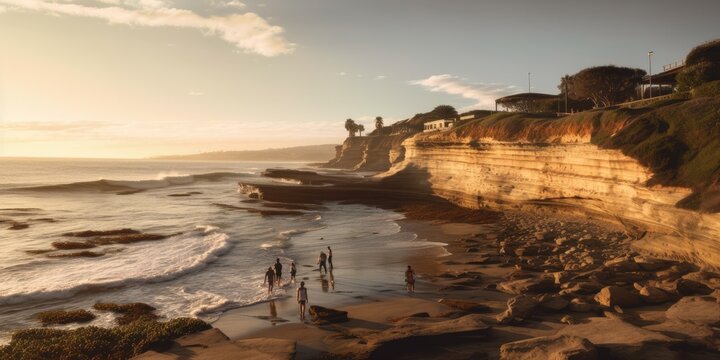 Majestic Rocky Beach on the Ocean - Generative AI Illustration