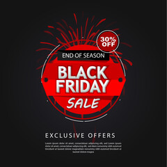 black Friday end of season, black Friday sale offer banner, discount 30% off vector illustration.	