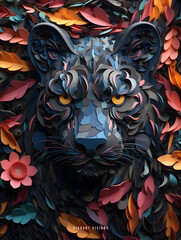panther cat colorful 3d papercut art portrait illustration high resolution