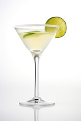 Margarita cocktail with a slice of lime on the rim on white background. AI generative tasty coctail or mocktail
