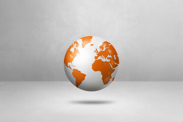 World globe, orange earth map, isolated on white. Horizontal background
