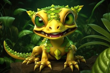 Adorable Cartoon Animal in the Jungle - 3D Style generative ai Illustration