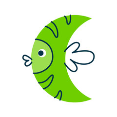 Fish cartoon character with funny face, math shape, emotion of happiness. Vector fish geometry shape, preschool education element