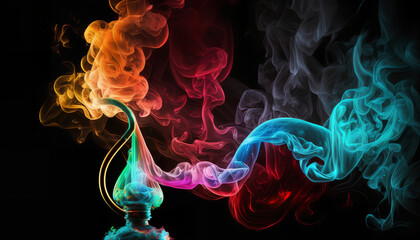 Abstract colored smoke hookah on a black background
