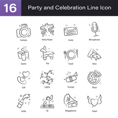 party and celebration Outline Hand Draw icon Set 01. EPS 10 File