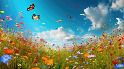 Fototapeta na wymiar meadow with butterflies. Generative AI
