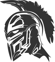 This vector illustration features a stylized Spartan warrior in full battle armor, holding a spear and shield. The Spartan is depicted in a dynamic pose, ready for combat. 