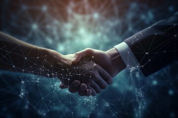 Businessman making handshake for successful business, smart logistics, investment deal, global business concept, Generative AI
