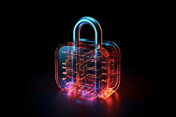 Security, Lock, Digital lock concept in bold, bright color.  Isolated on a plain background with copy space.