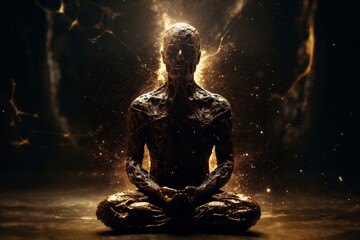 peace chakra pose spiritual zen silhouette meditation aura energy yoga. Generative AI.