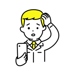 かわいい人物のイラストシリーズ _ 男性のエンジニア _ 戸惑う　