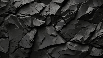 Black abstract background. Dark rock texture. Black stone background with copy space for design. Web banner. Wide