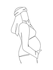 Continuous one line drawing of pregnant woman. Vector illustration.