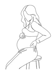 Continuous one line drawing of pregnant woman. Vector illustration.