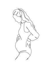 Continuous one line drawing of pregnant woman. Vector illustration.