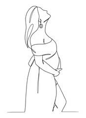 Continuous one line drawing of pregnant woman. Vector illustration.
