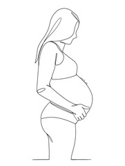 Continuous one line drawing of pregnant woman. Vector illustration.