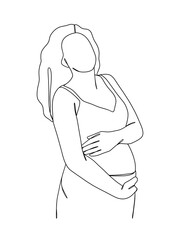 Continuous one line drawing of pregnant woman. Vector illustration.