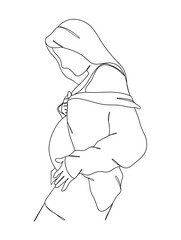 Continuous one line drawing of pregnant woman. Vector illustration.