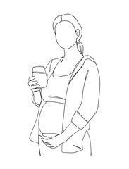 Continuous one line drawing of pregnant woman. Vector illustration.