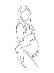 Continuous one line drawing of pregnant woman. Vector illustration.