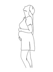 Continuous one line drawing of pregnant woman. Vector illustration.