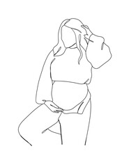Continuous one line drawing of pregnant woman. Vector illustration.
