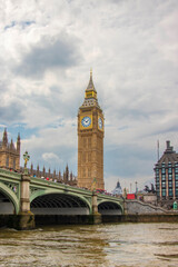 Fototapeta na wymiar Portrait view of Big Ben clock and Westminster bridge 
