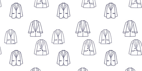 Seamless pattern with men's or women's jacket, line drawing, doodle vector illustration