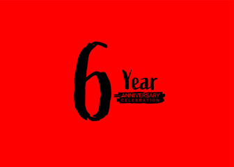 6 Years Anniversary Celebration logo on red background, 6 number logo design, 6th Birthday Logo,  logotype Anniversary, Vector Anniversary For Celebration, poster, Invitation Card