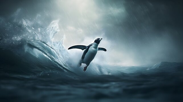 A penguin is swimming , Generated by AI