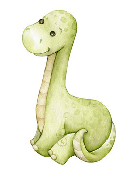 A fictional animal, in cartoon style, green in color. A dinosaur, a cute animal, on an isolated background.