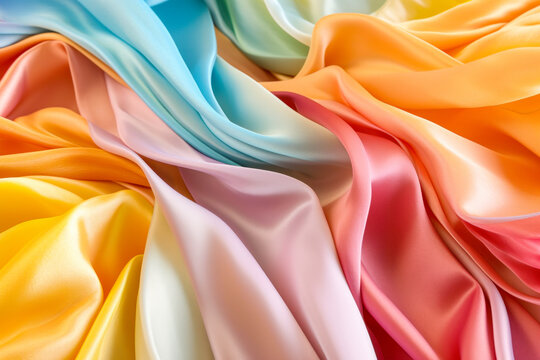 Soft rainbow atin Silk Background,Smooth rainbow multi-colored silk Folds in rainbow color to be used as background