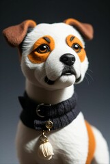 The figure of a dog's face modeled with clay and felt