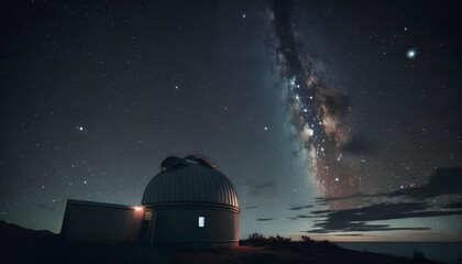 Fototapeta na wymiar Astronomical Observatory night sky stars. Timelapse in comet mode